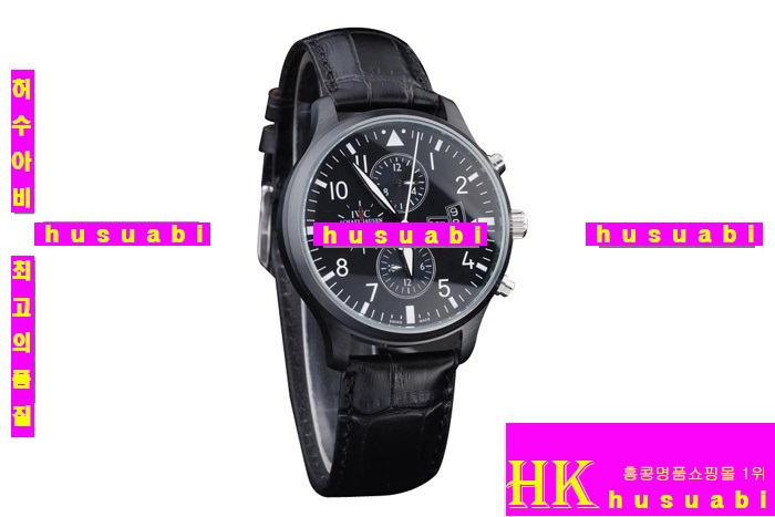��ŷ �̽±� �ð�-iwc �������⽺- Replica IWC Schaffhausen Black Authentic Leather Automatic Movement 38 mm. YC010-20