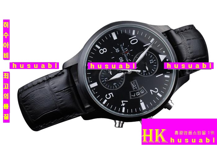 ��ŷ �̽±� �ð�-iwc �������⽺- Replica IWC Schaffhausen Black Authentic Leather Automatic Movement 38 mm. YC010-20