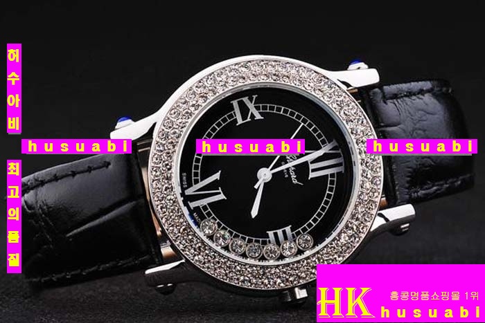 ���ĵ� ���ڽð� Replica Chopard Japanese Quartz MOVEMENT Polished Case Diamond Bezel Black leather Bracelet Women. sa-11