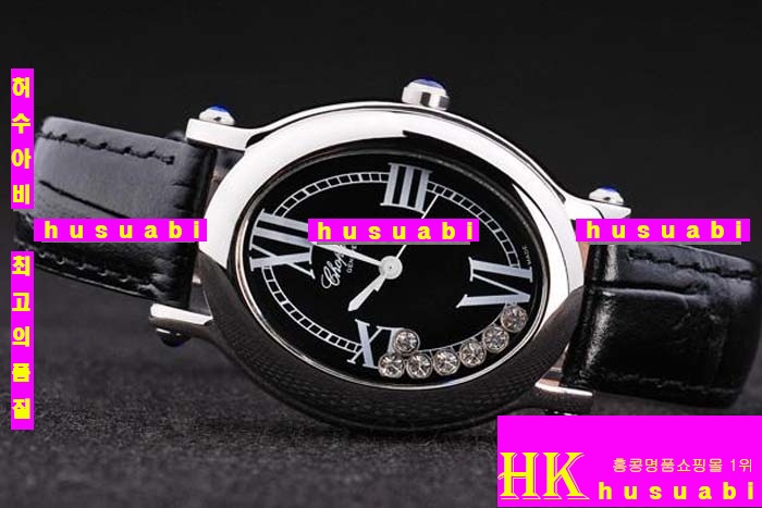 ���ĵ� ���ڽð� Replica Chopard Japanese Quartz MOVEMENT Polished Case Black Leather Bracelet Women. sa-8